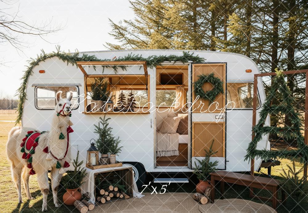 Kate Christmas Caravan Llama Greenery Backdrop Designed by Patty Robert