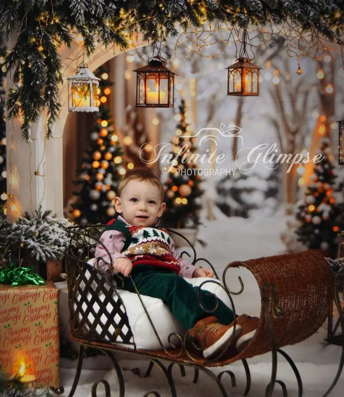 Kate Christmas Arch Garland Snow Trees Backdrop Designed by Emetselch