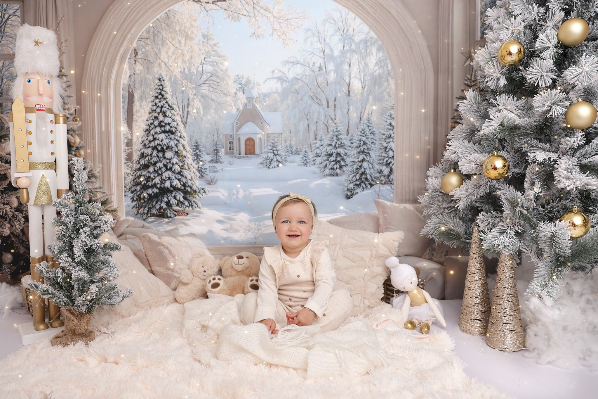 Kate Christmas Snowy Forest Window Arch Backdrop Designed by Emetselch -UK