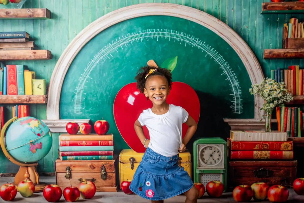 Kate Back to School Apple Arched Chalkboard Backdrop Designed by Emetselch