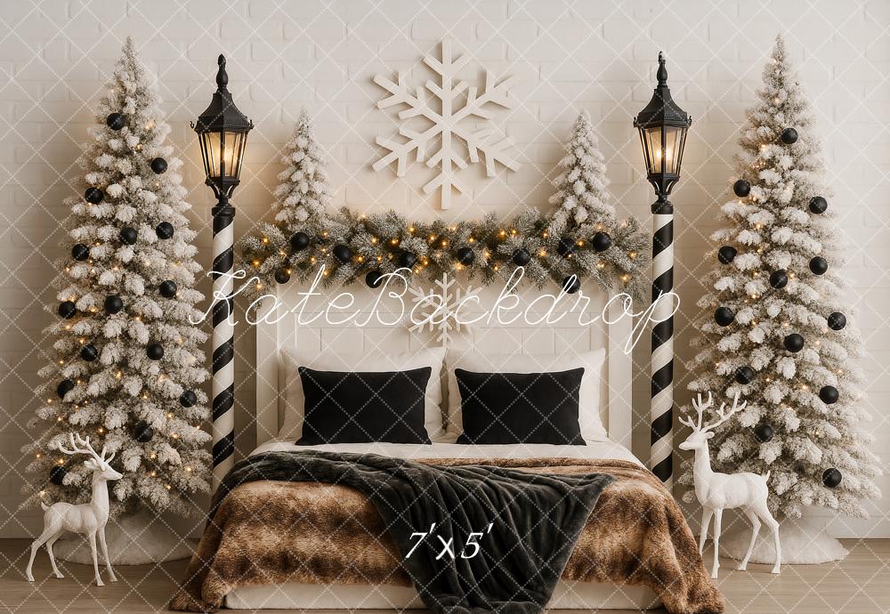 Kate Christmas Snowy Trees Lampposts Bed Backdrop Designed by Ashley Paul -UK