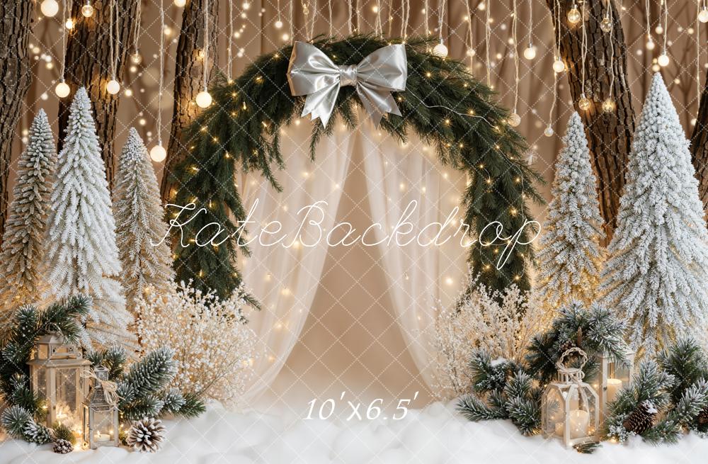 Kate Christmas Arch Snowy Trees Lights Fleece Backdrop Designed by Emetselch -UK