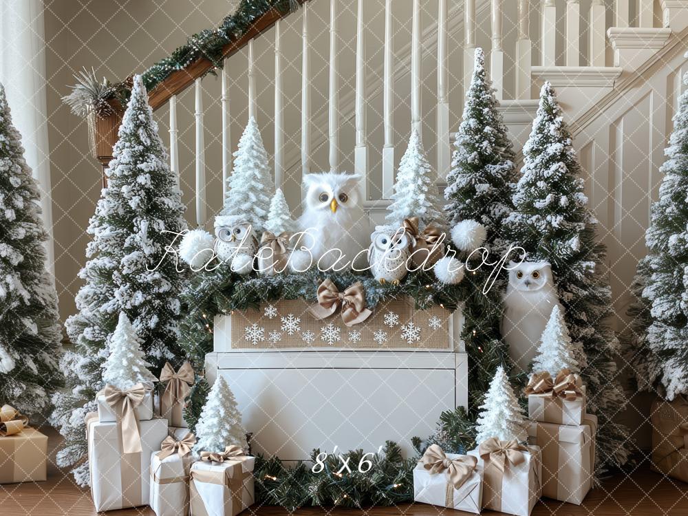 Kate Christmas Snowy Trees Owls Backdrop Designed by Mini MakeBelieve -UK