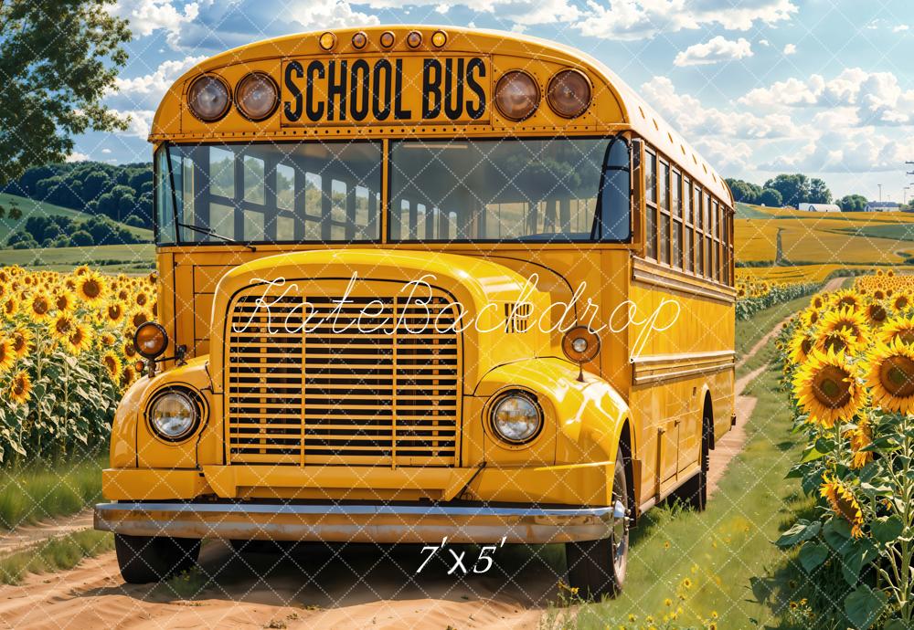Kate School Bus Sunflower Field Backdrop Designed by Emetselch -UK