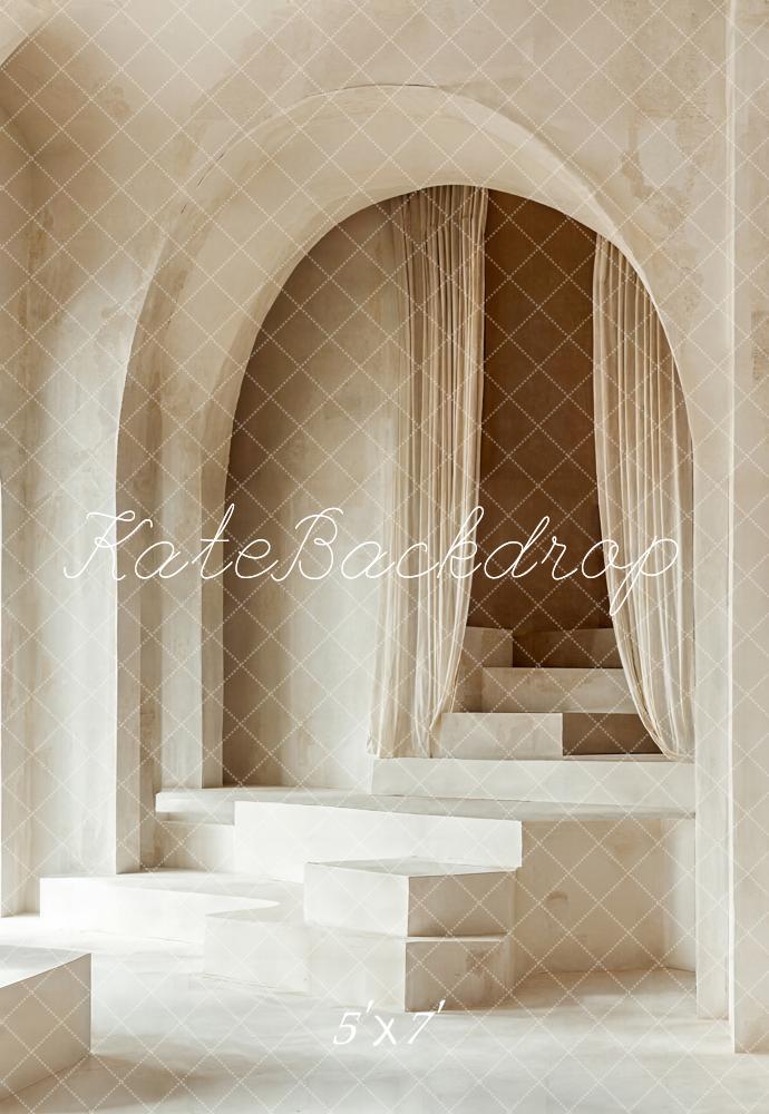 Kate Boho Neutral Minimalist Arch Cascading Stairs Backdrop Designed by Emetselch
