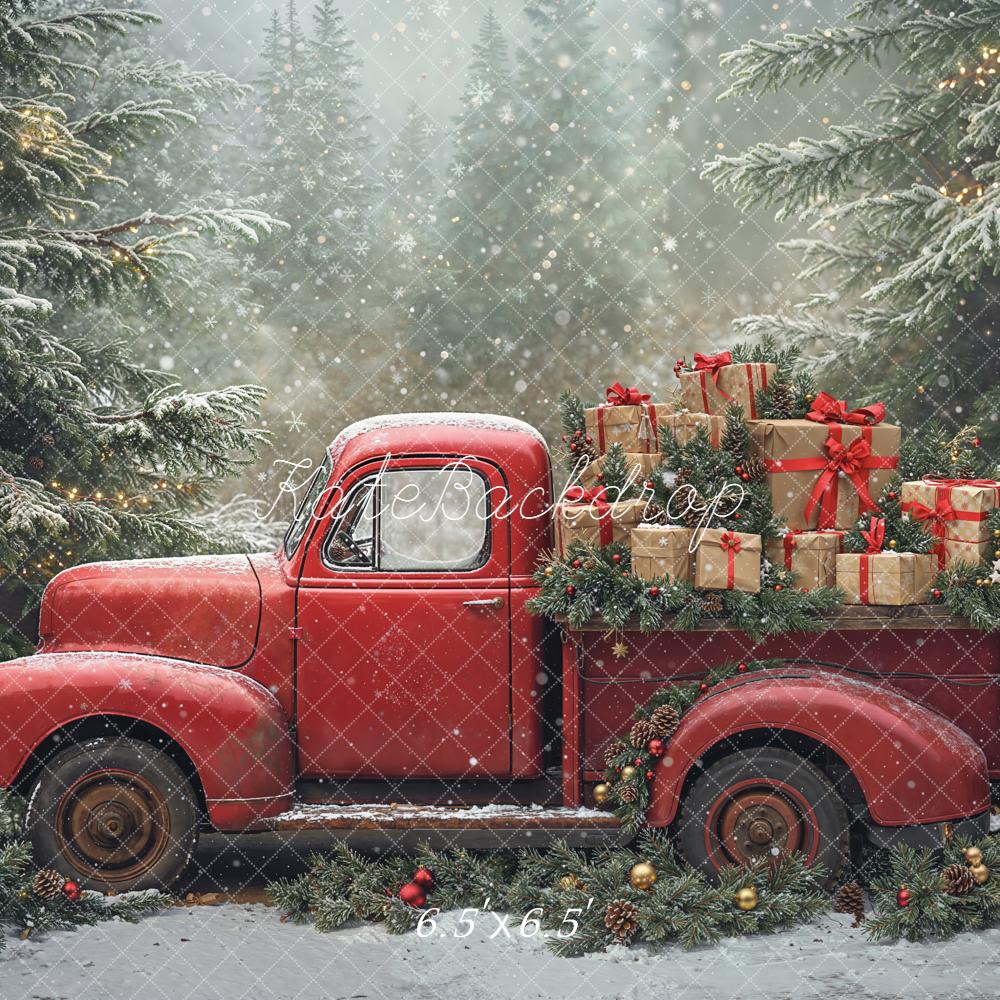 Kate Christmas Truck Presents Pine Trees Backdrop Designed by Emetselch