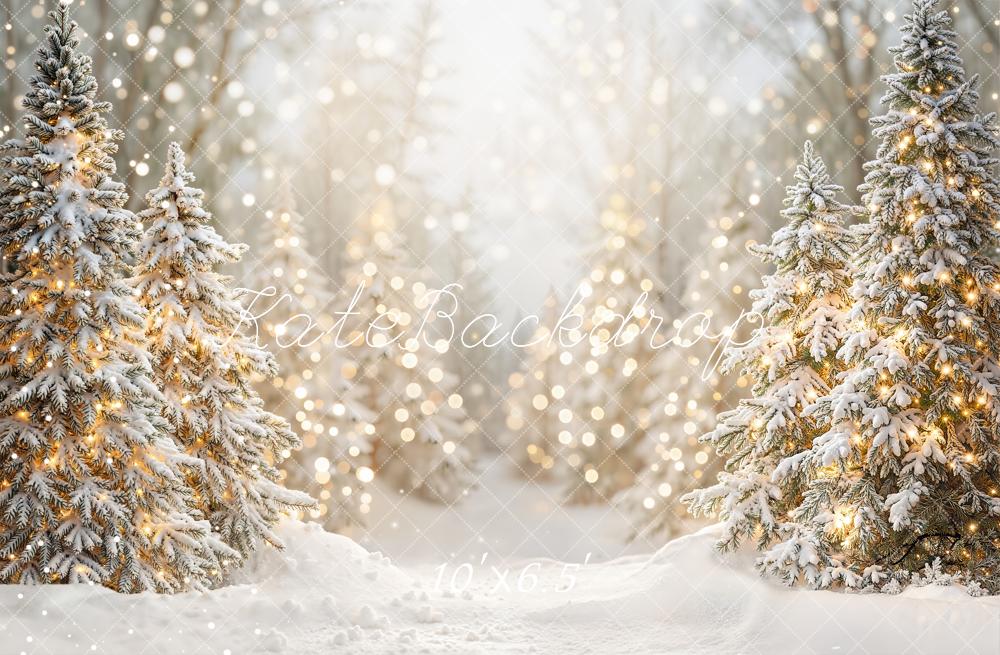 Kate Christmas Snowy Trees Bokeh Fleece Backdrop Designed by Emetselch -UK