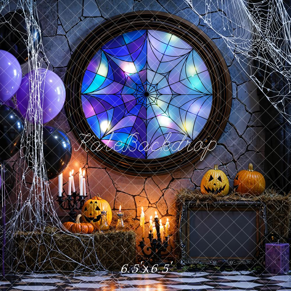 Kate Halloween Spider Web Pumpkins Balloons Backdrop Designed by Emetselch -UK