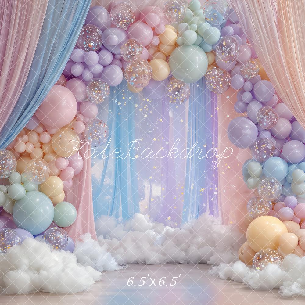 Kate Balloon Clouds Curtains Cake Smash Backdrop Designed by Ashley Paul