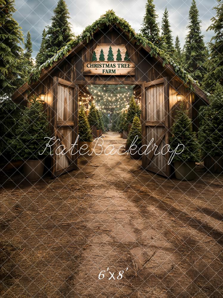 Kate Christmas Tree Farm Wooden Arch Trees Backdrop Designed by Emetselch -UK
