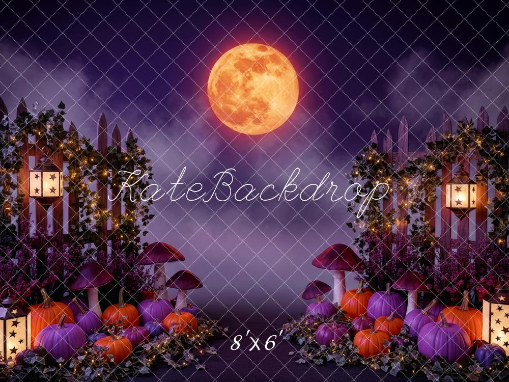 Kate Purple Halloween Pumpkins Lanterns Moon Backdrop Designed by Patty Robert
