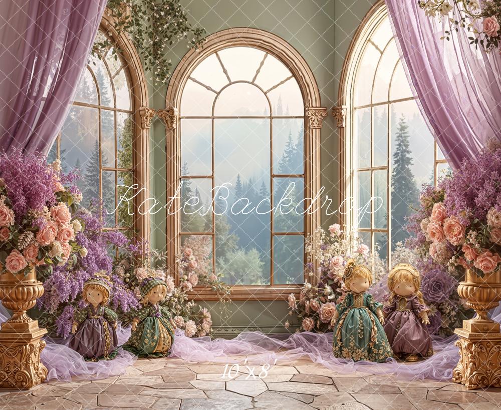 Kate Floral Arch Windows Lavender Fleece Backdrop Designed by Emetselch -UK