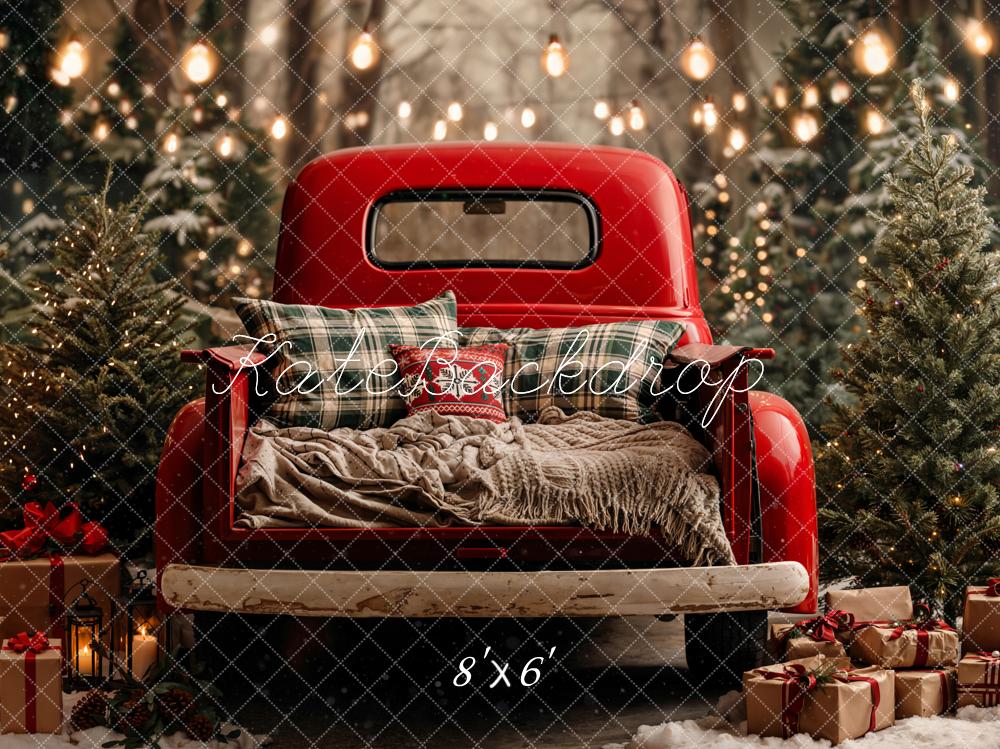 Kate Christmas Truck Snowy Trees Presents Fleece Backdrop Designed by Emetselch