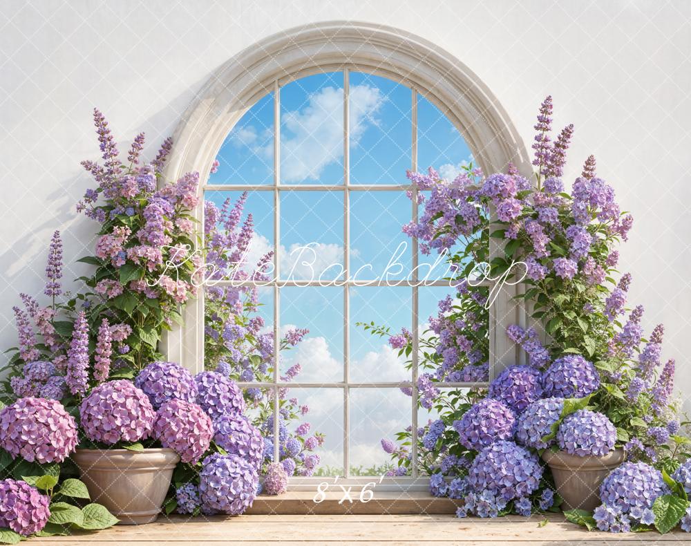 Kate Window Arch Purple Flowers Fleece Backdrop Designed by Emetselch -UK