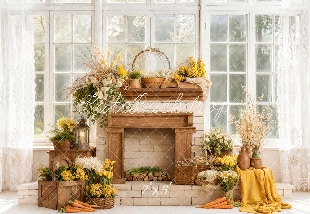 Kate Spring Fireplace Floral Carrots Window Backdrop Designed by Emetselch -UK
