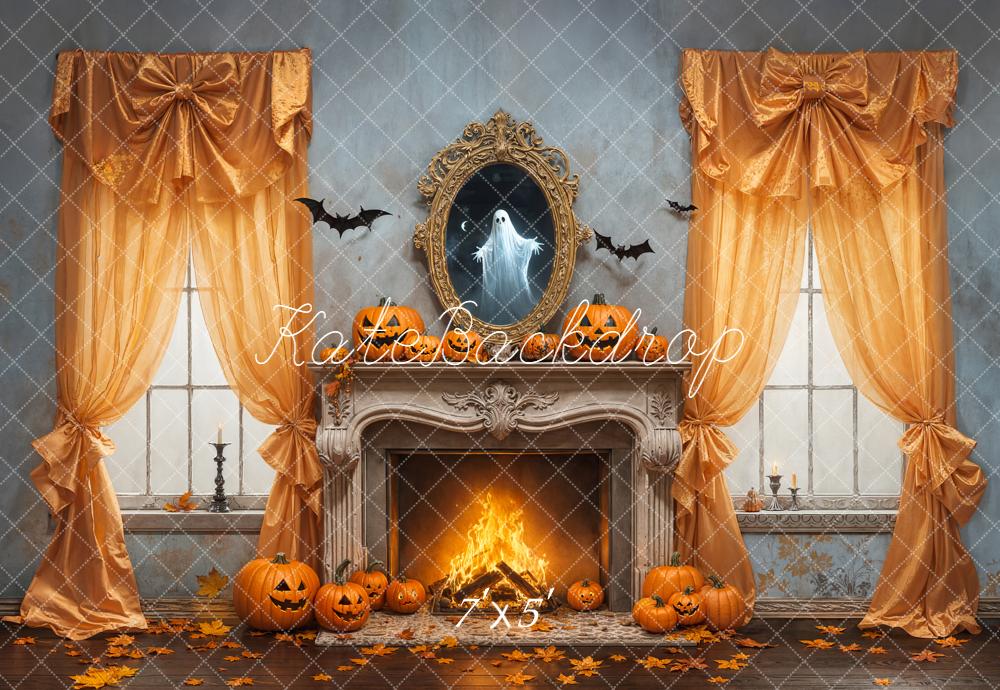 Kate Halloween Fireplace Pumpkins Ghost Backdrop Designed by Emetselch -UK