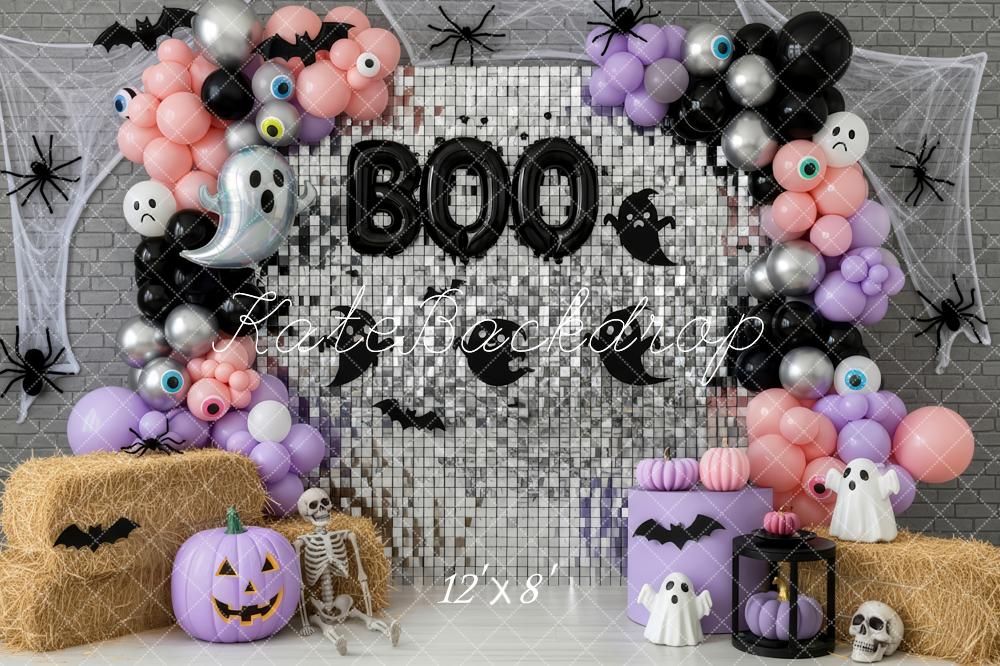 Kate Halloween Balloons Ghosts Silver Wall Backdrop Designed by Patty Robert -UK