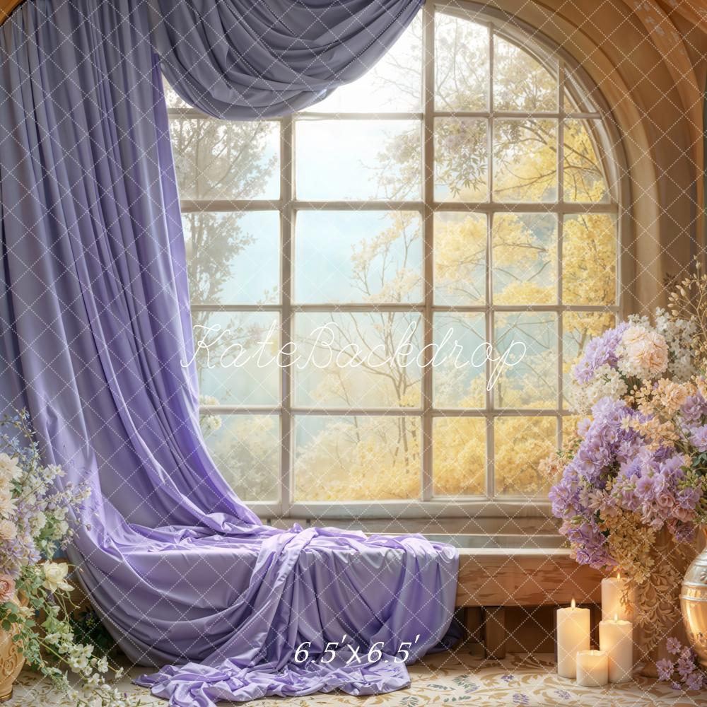 Kate Lavender Curtain Window Floral Candles Backdrop Designed by Emetselch -UK
