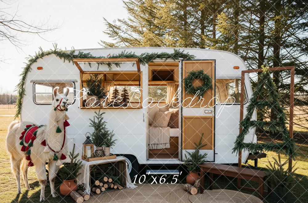 Kate Christmas Caravan Llama Greenery Backdrop Designed by Patty Robert