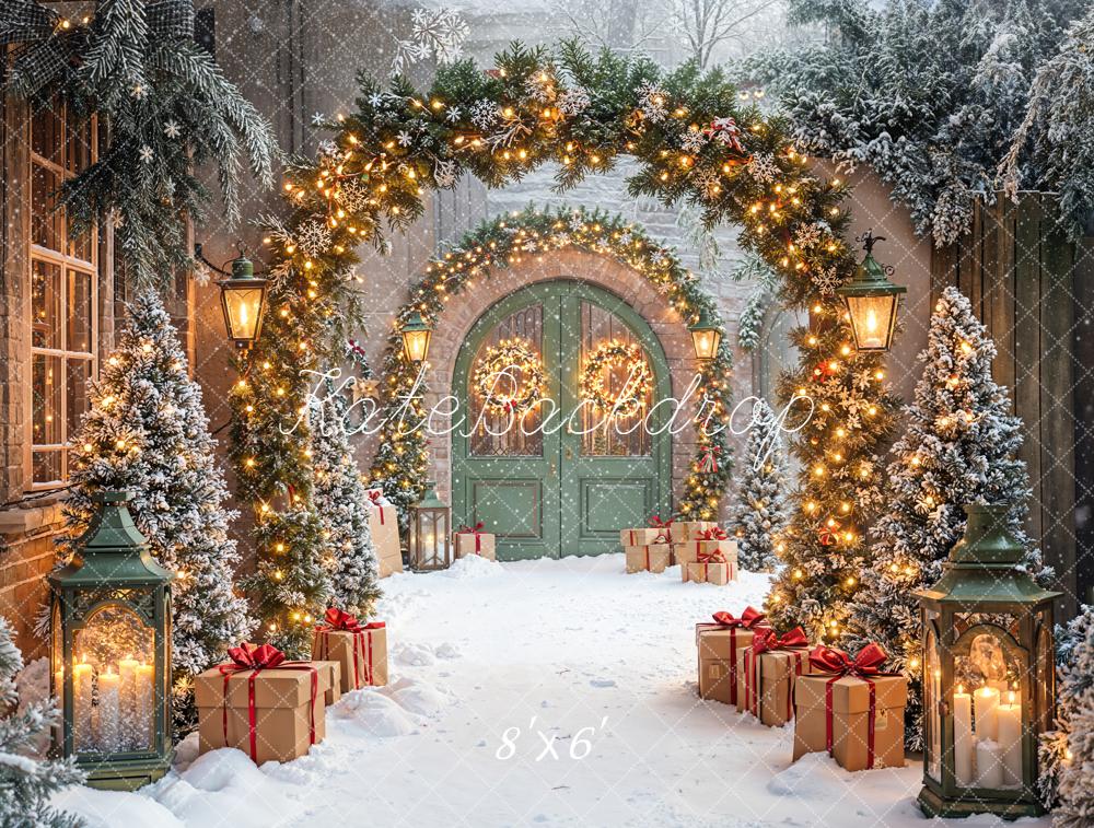 Kate Christmas Archway Snow Gifts Lanterns Fleece Backdrop Designed by Emetselch