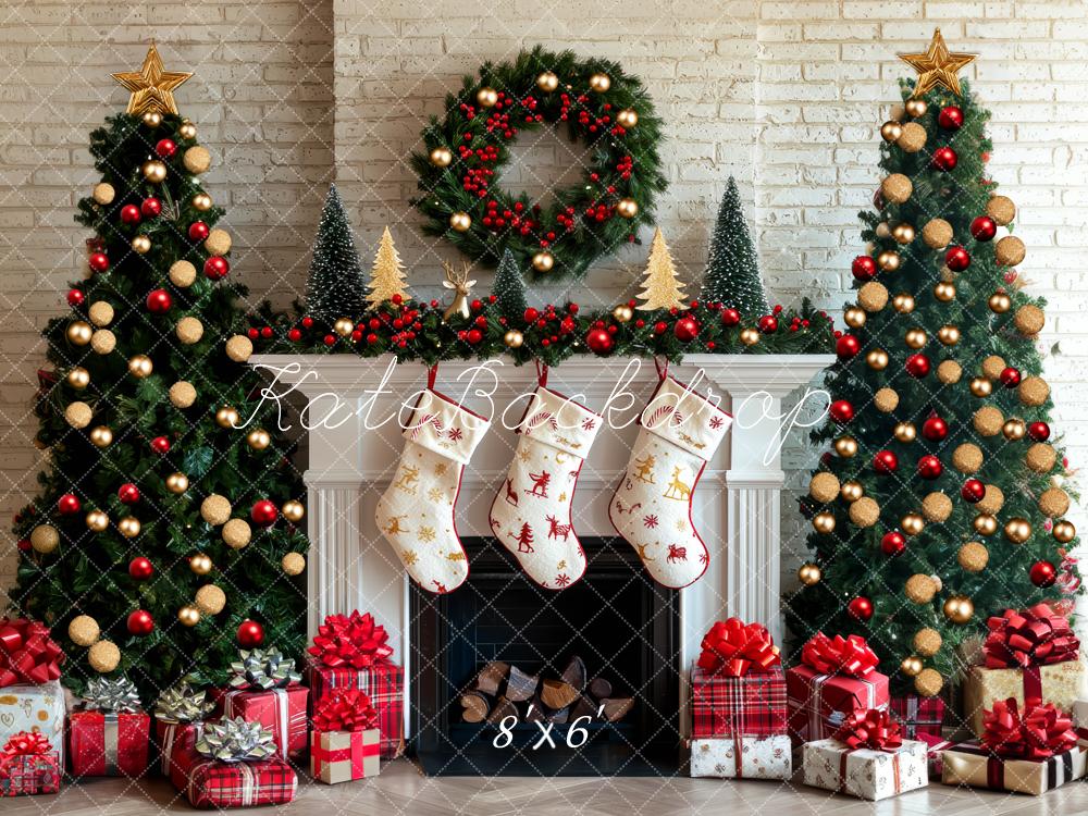 Kate Christmas Fireplace Stockings Trees Backdrop Designed by Mini MakeBelieve -UK