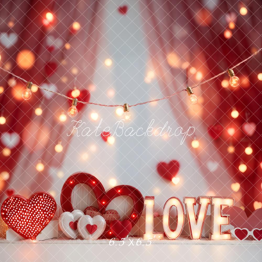 Kate Valentine Hearts LOVE Lights Backdrop Designed by Emetselch