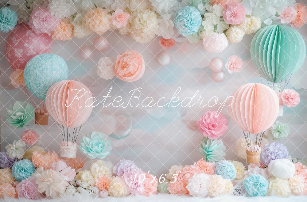Kate Pastel Hot Air Balloons Floral Backdrop Designed by Patty Robert