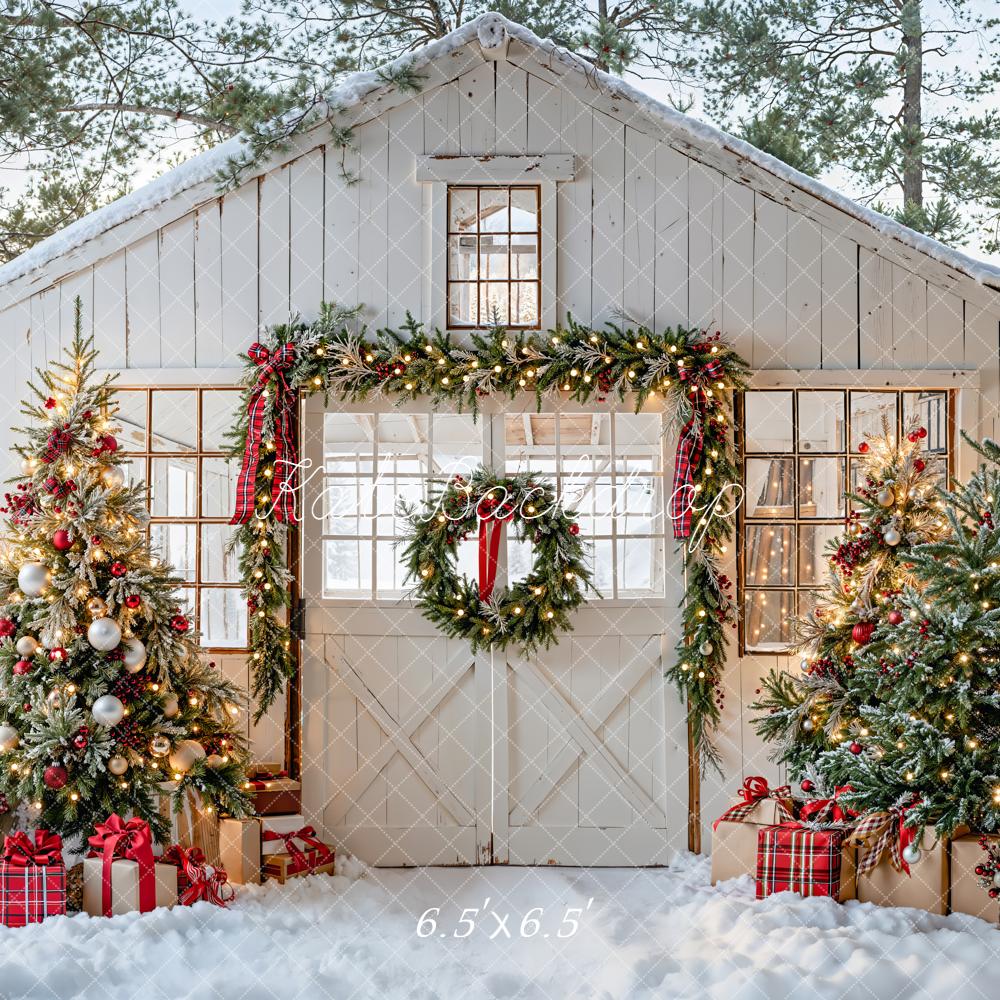 Kate Christmas Snow Cottage Trees Presents Backdrop Designed by Emetselch -UK