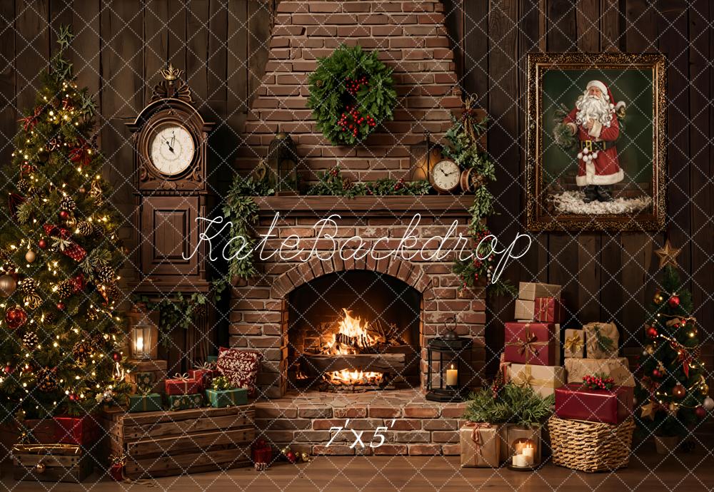 Kate Christmas Fireplace Tree Presents Backdrop Designed by Emetselch