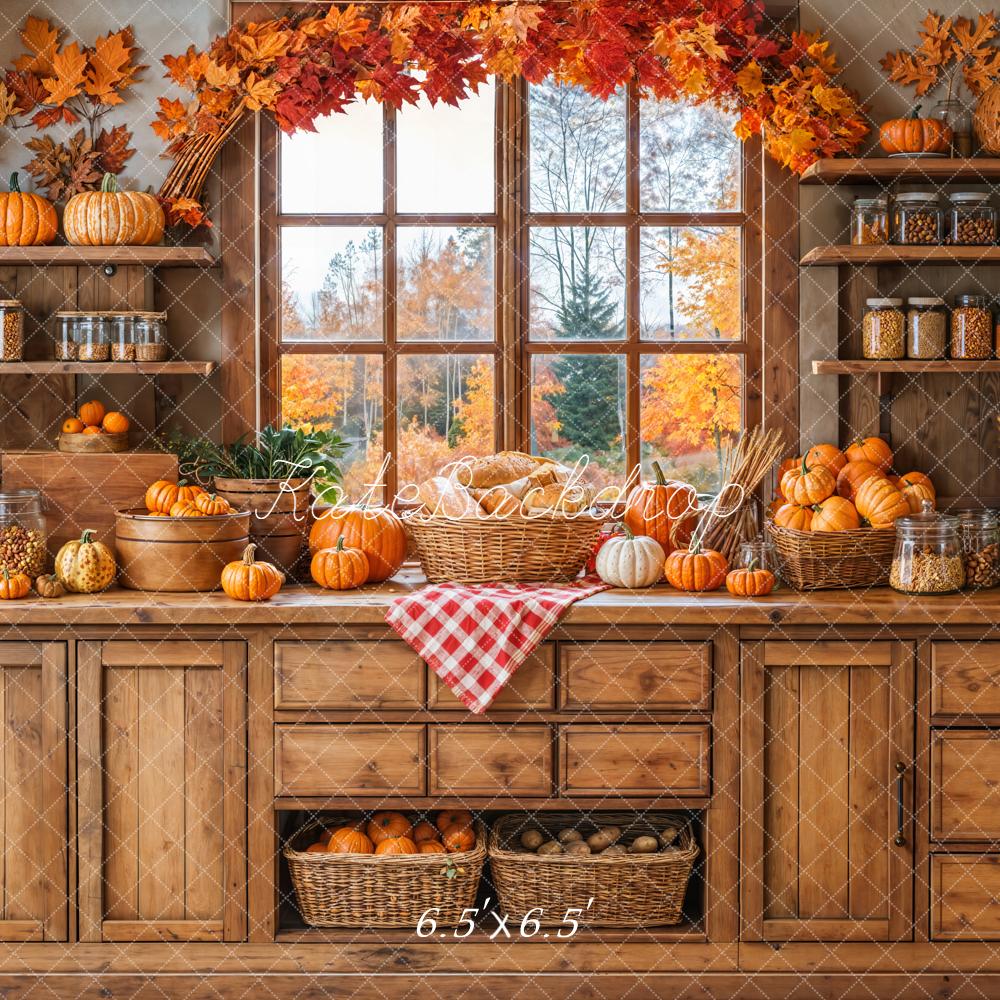 Kate Autumn Kitchen Pumpkins Wooden Backdrop Designed by Emetselch -UK