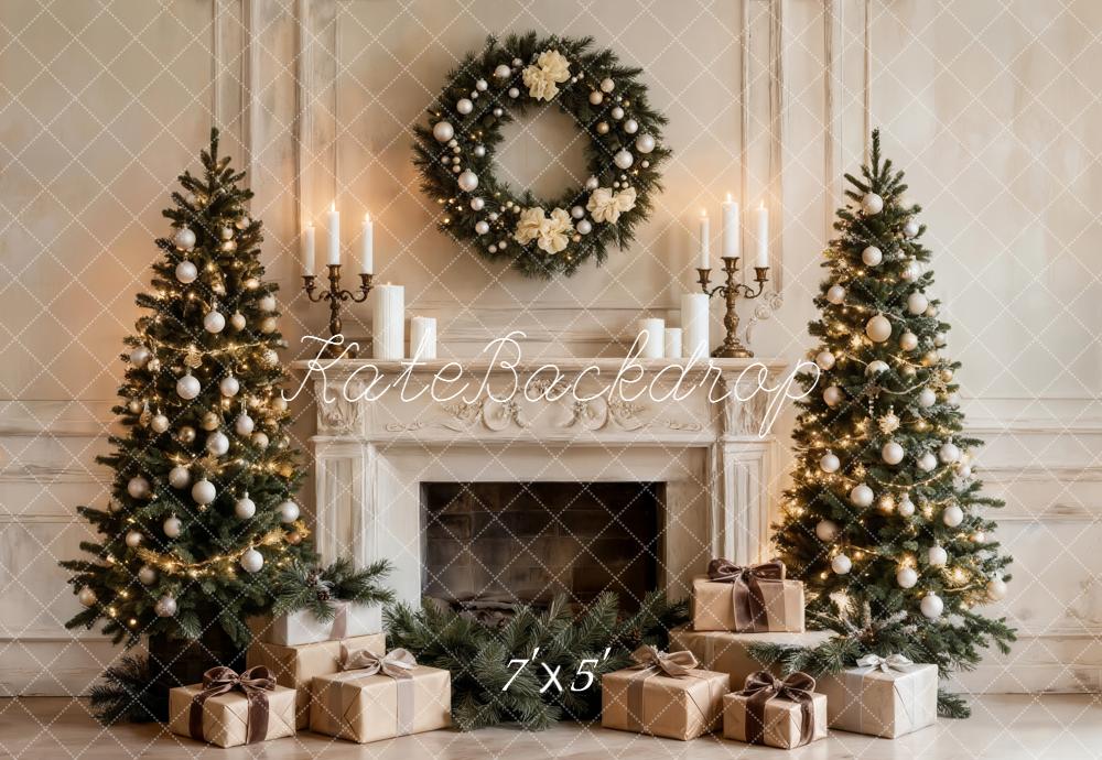 Kate Christmas Fireplace Trees Wreath Gifts Backdrop Designed by Emetselch