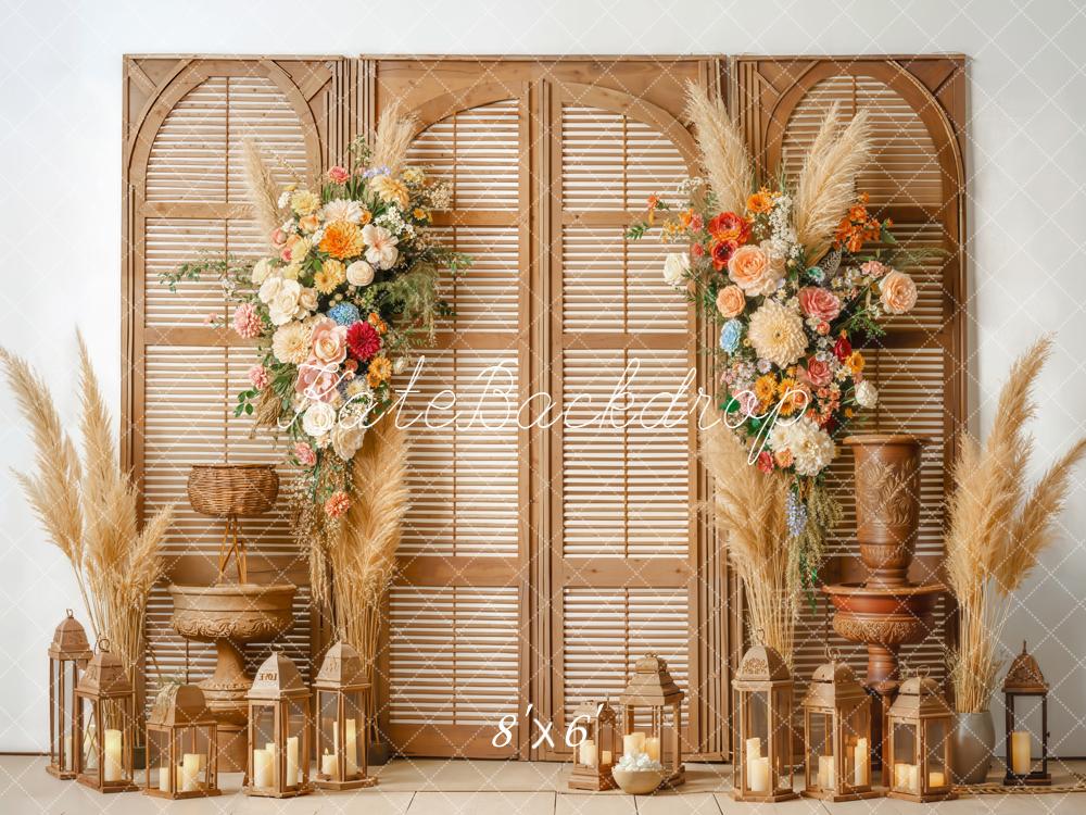 Kate Boho Pampas Lanterns Fleece Backdrop Designed by Emetselch -UK