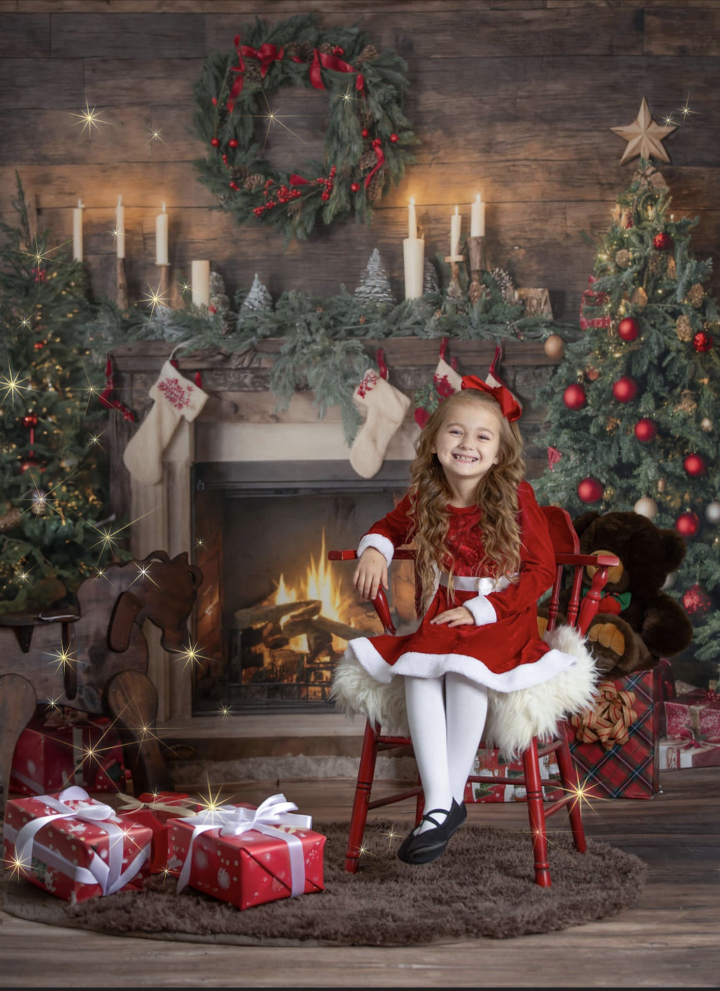 Kate Christmas Santa Room Fireplace Socks Backdrop for Photography