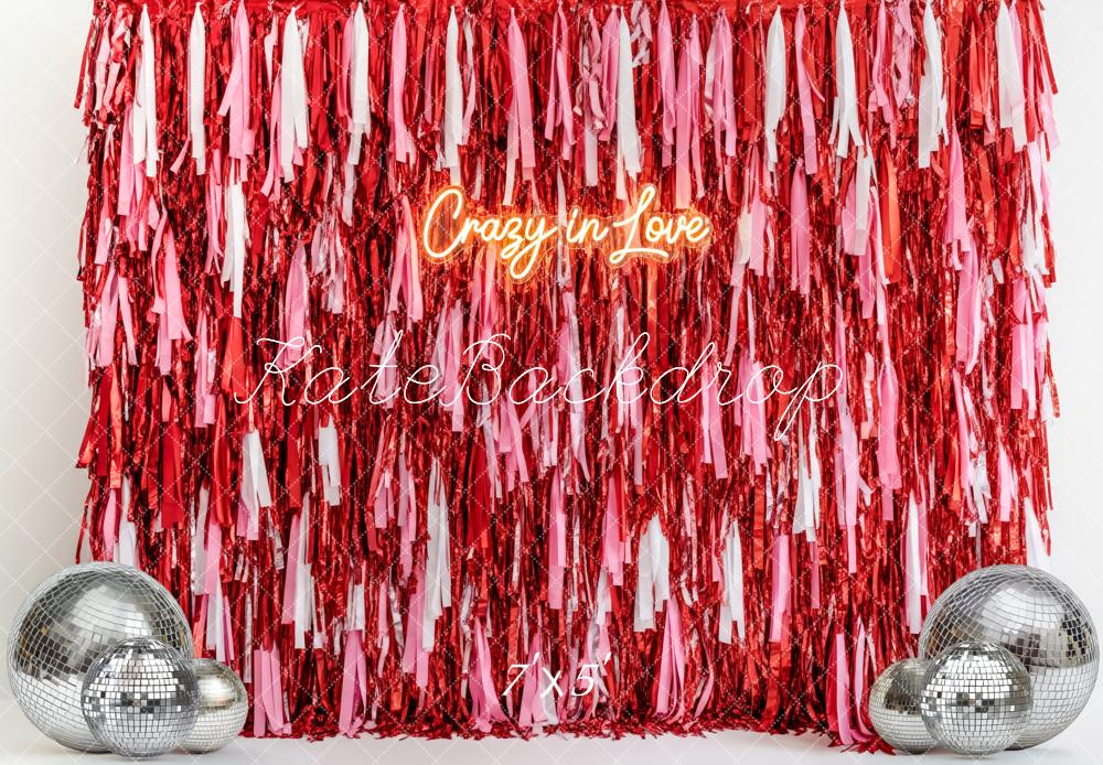 Kate Red Pink Fringe Streamers Disco Balls Backdrop Designed by Patty Robert