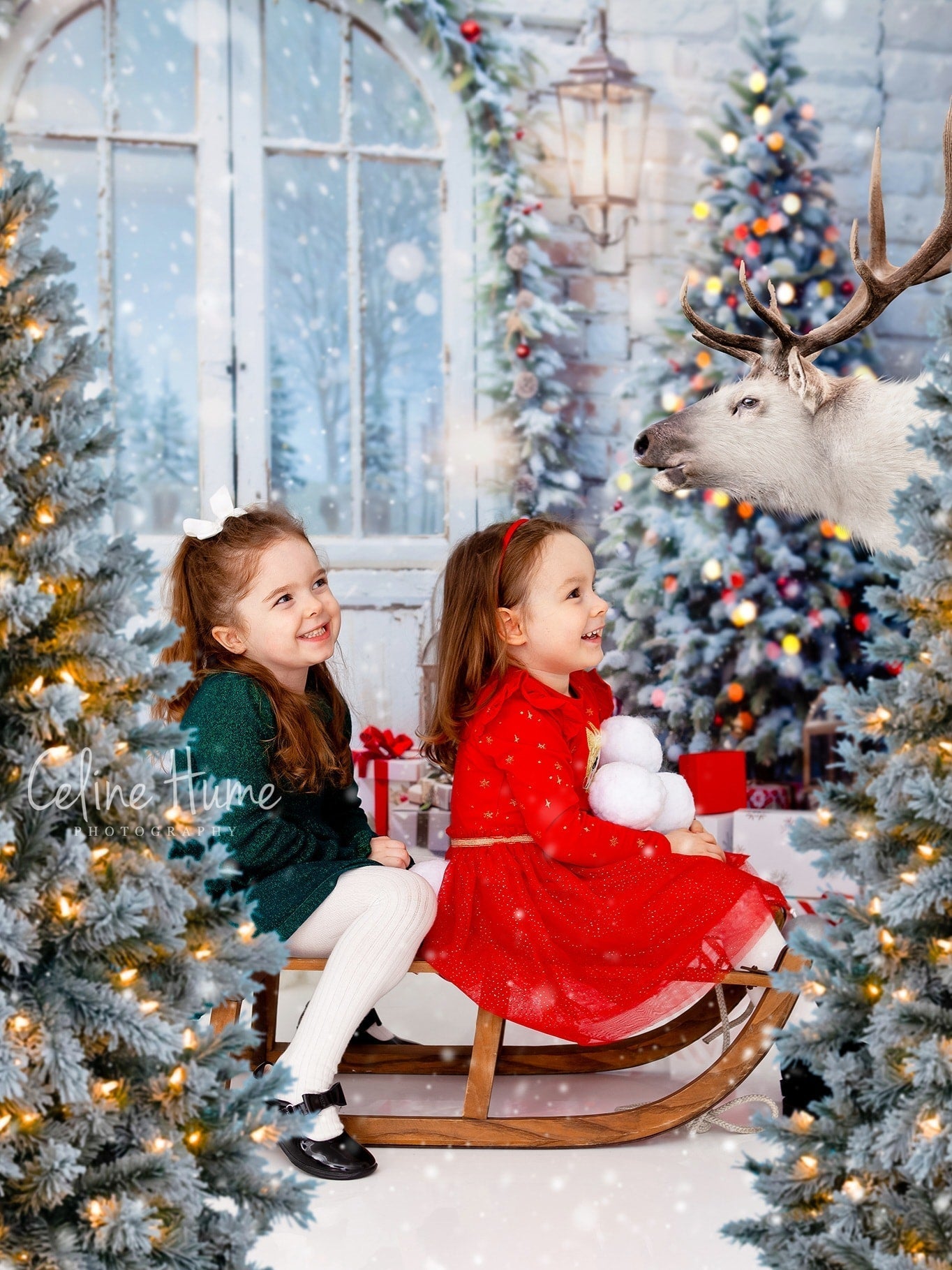 Kate Christmas Snow Tree Door Fleece Backdrop Designed by Emetselch -UK
