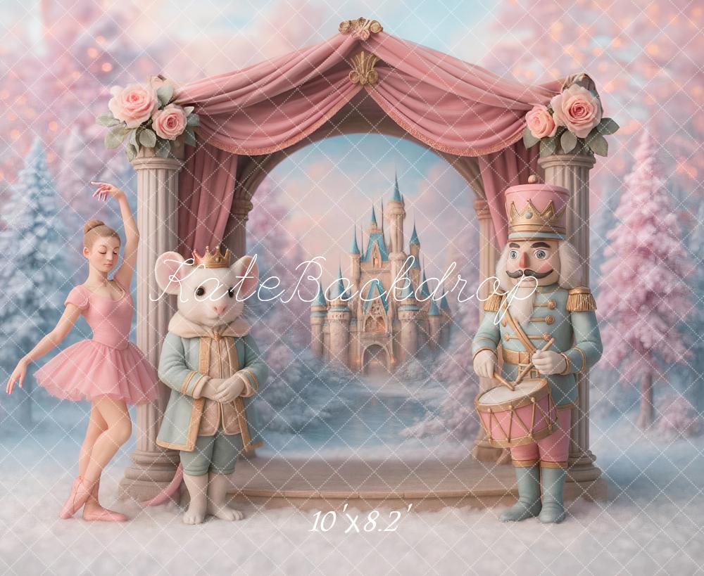 Kate Nutcracker Stage Castle Floral Arch Pink Backdrop Designed by Ashley Paul -UK