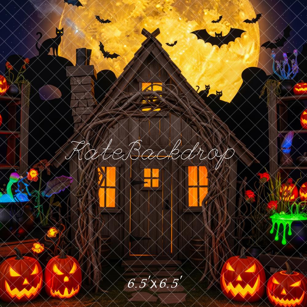 Kate Halloween Pumpkin Shelves Glowing Moon Backdrop Designed by Patty Robert