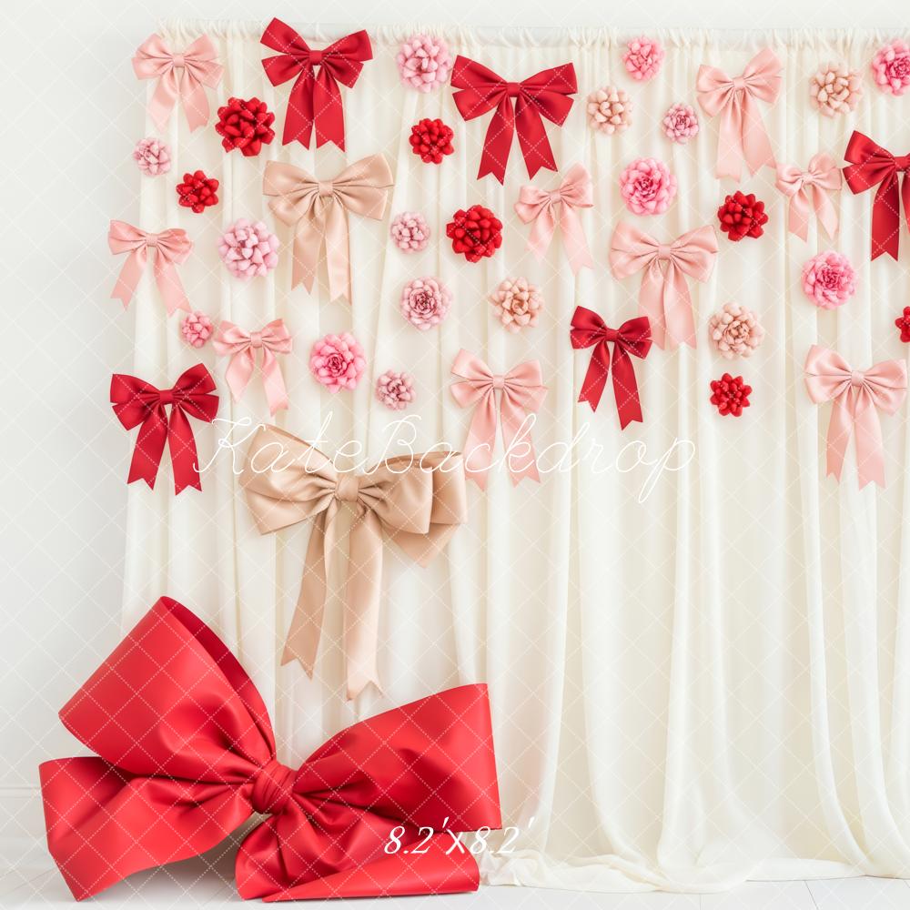 Kate Cream Curtain Red Pink Bows Backdrop Designed by Patty Robert
