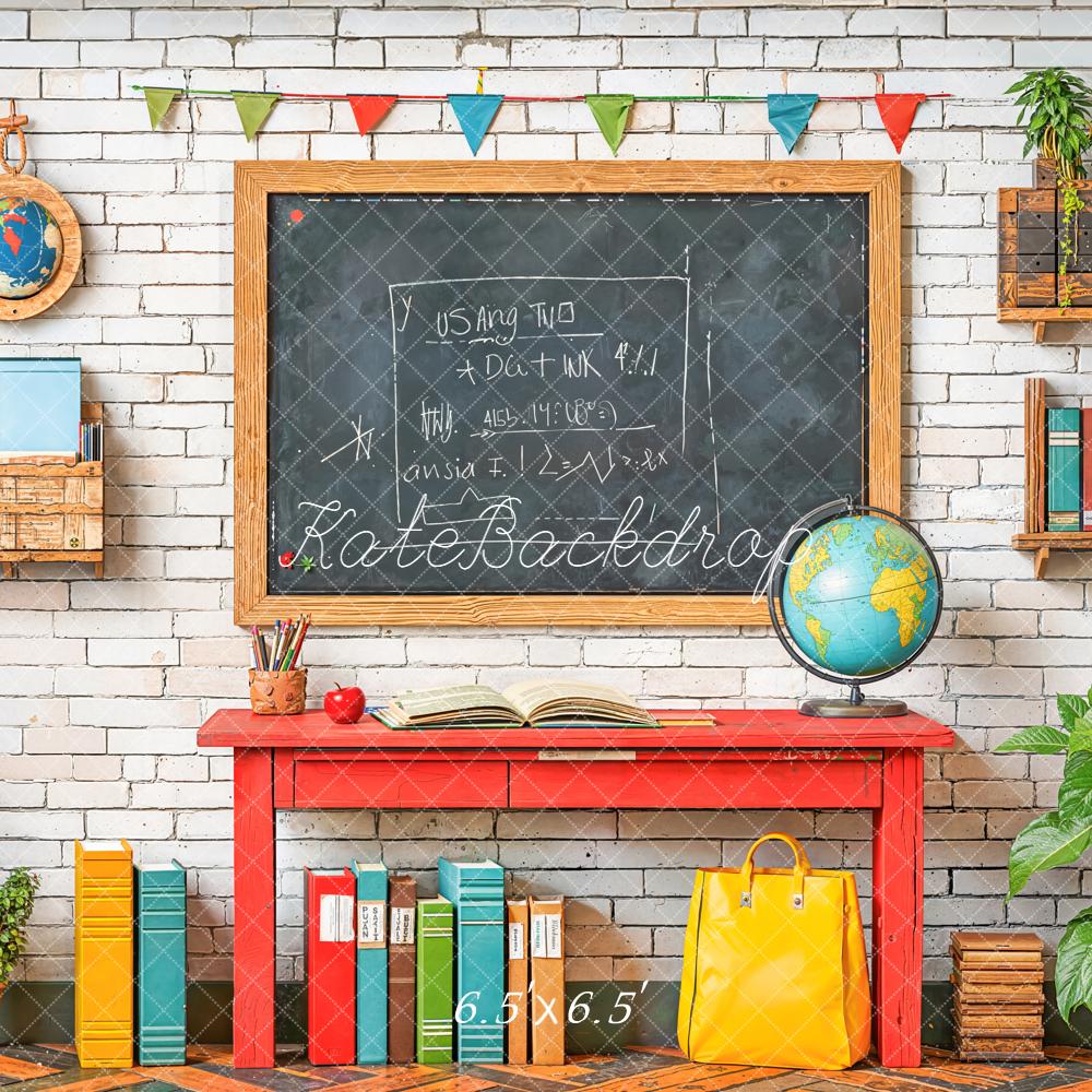 Kate Back To School Blackboard Globe Books Backdrop Designed by Emetselch