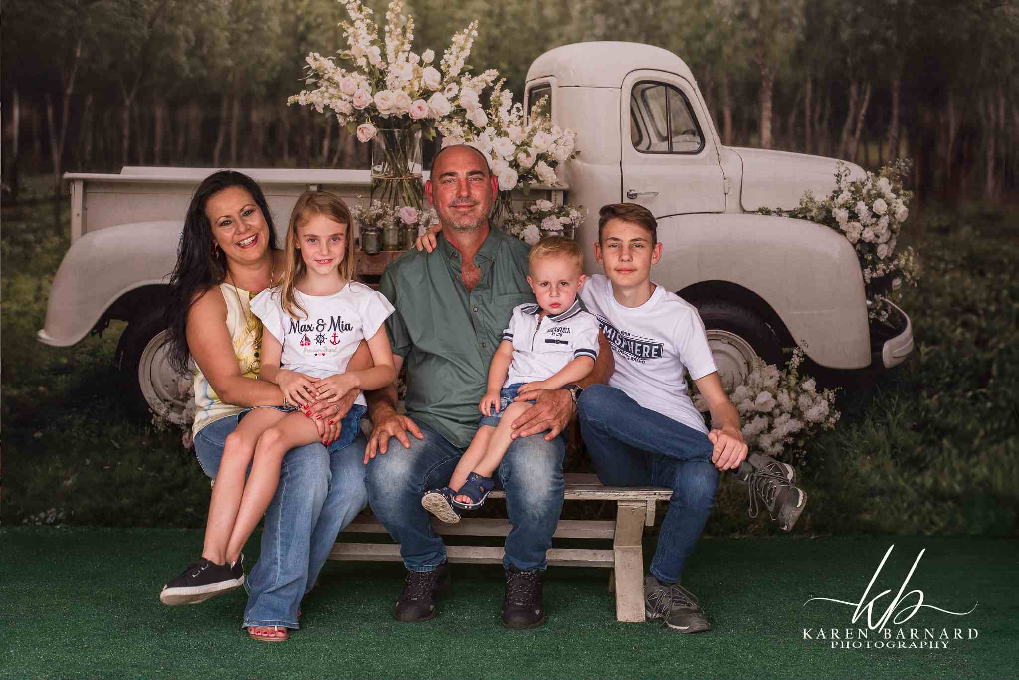 Kate Spring White Flowers Truck Backdrop+Spring Grass Floor Backdrop -UK