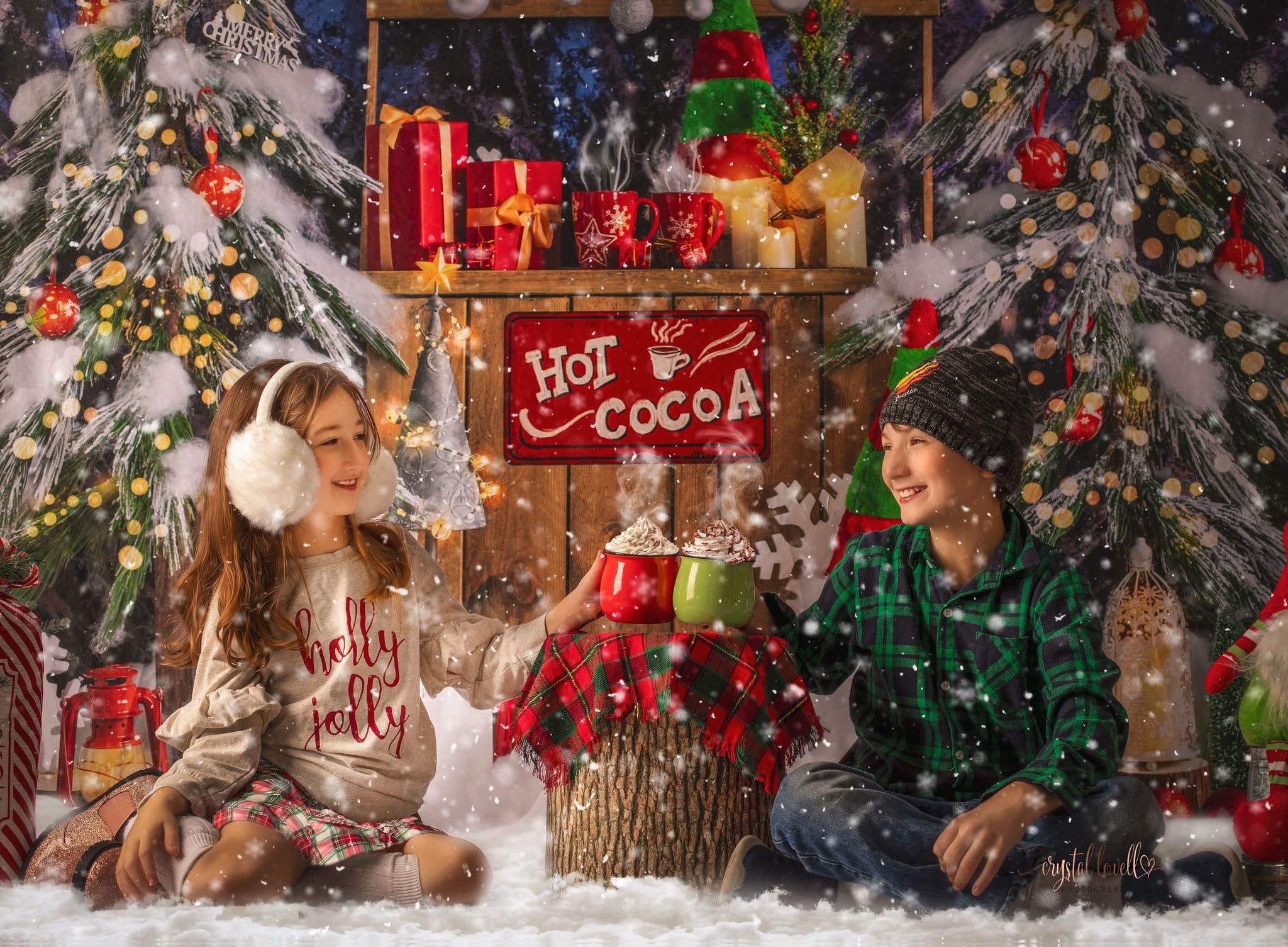 Kate Christmas Hot Cocoa Red Green Elf Hat Backdrop Designed by Emetselch -UK