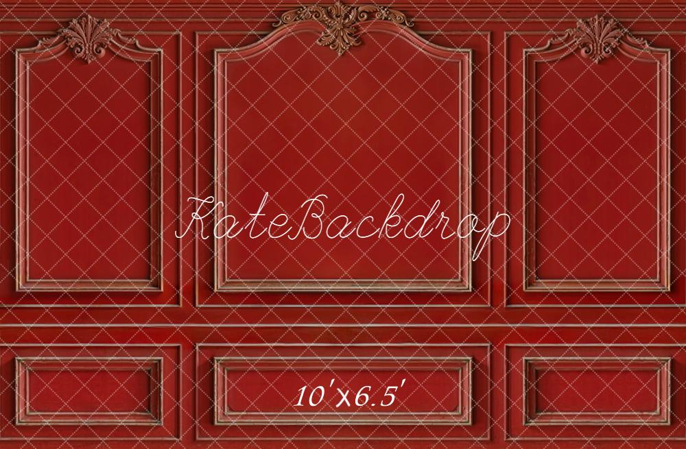 Kate Red Ornate Moulding Vintage Wall Fleece Backdrop Designed by Kate Image -UK