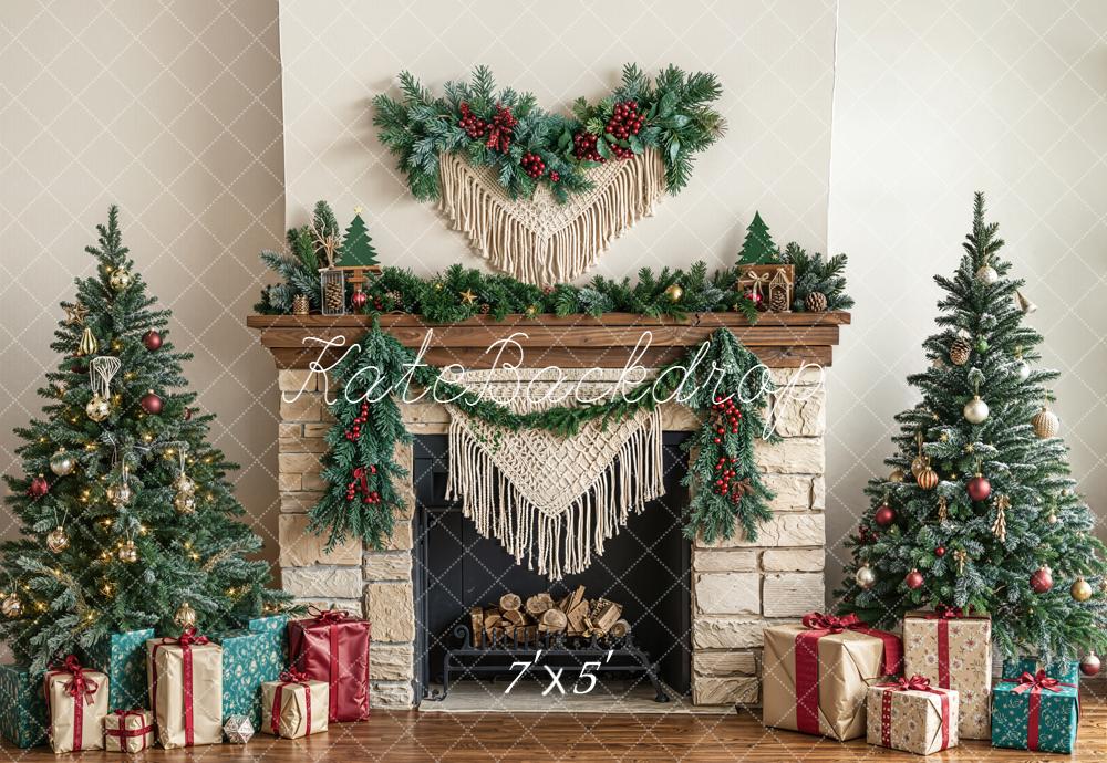 On Sale Kate Christmas Fireplace Gift Boxes Trees Backdrop Designed by Emetselch