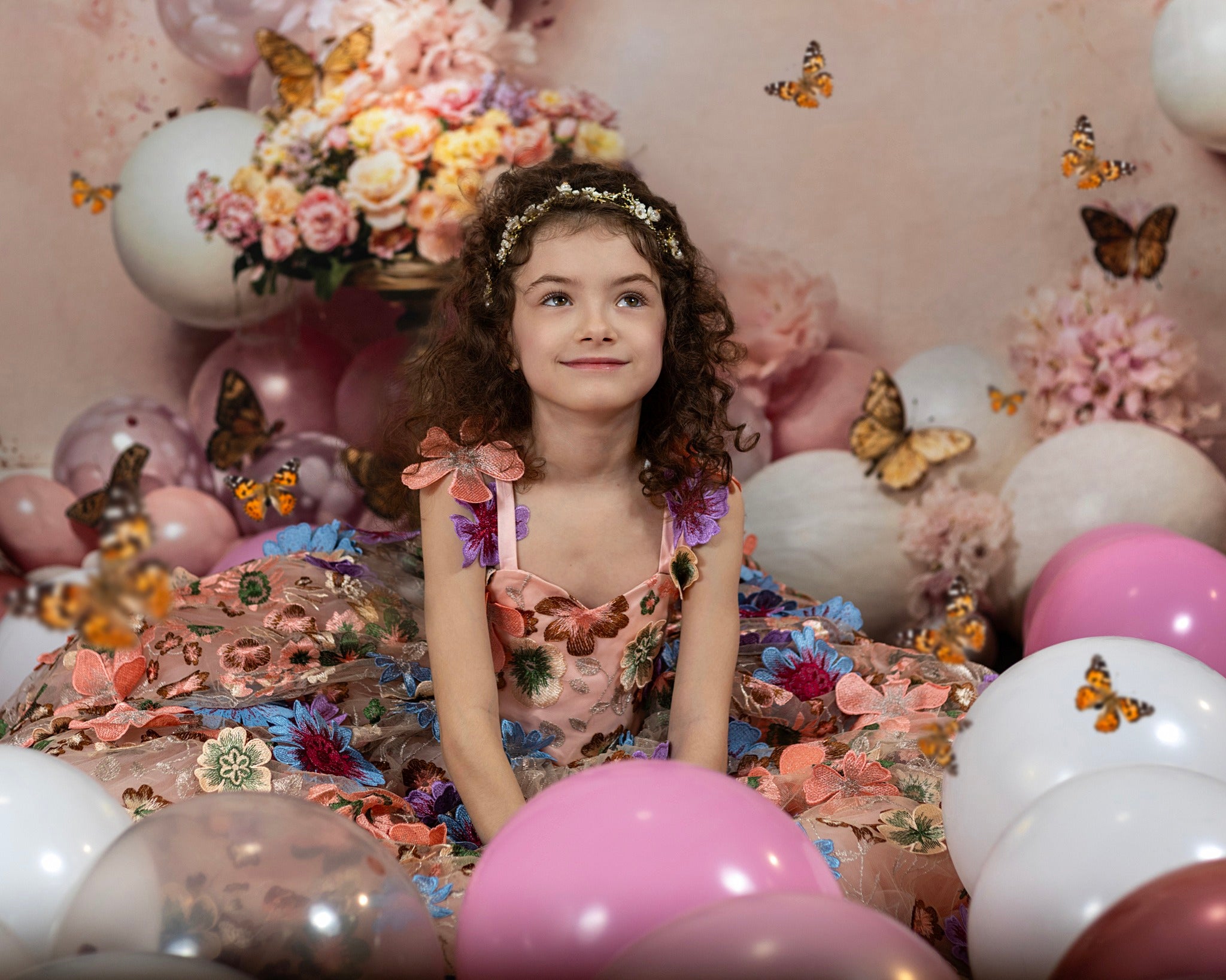 Kate Pink Flower Butterfly Balloon Backdrop Designed by Emetselch