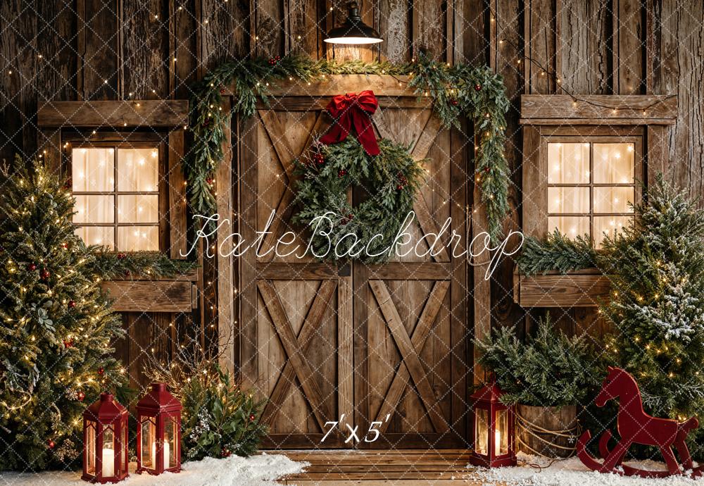 Kate Christmas Wooden Door Garland Lanterns Backdrop Designed by Emetselch