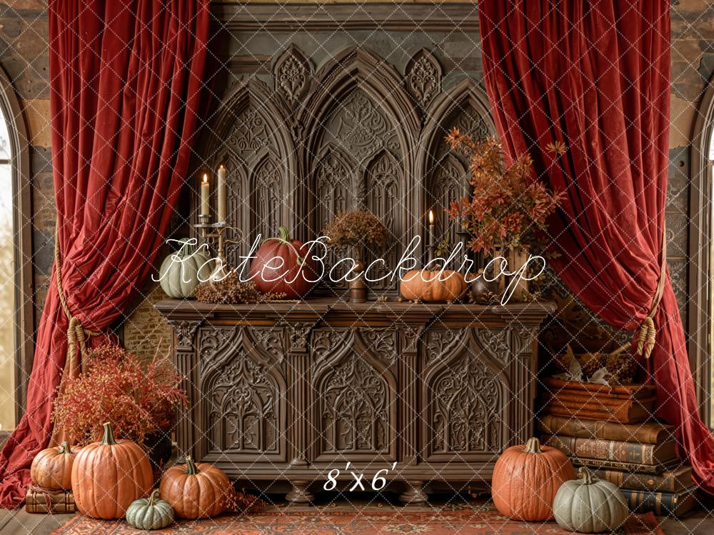 Kate Autumn Pumpkins Gothic Cabinet Fleece Backdrop Designed by Emetselch -UK