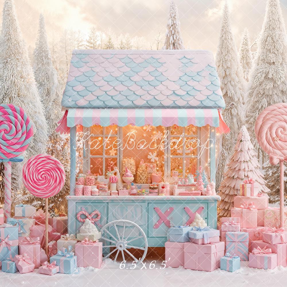 Kate Winter Candy Cart Lollipop Presents Pastel Backdrop Designed by Emetselch -UK