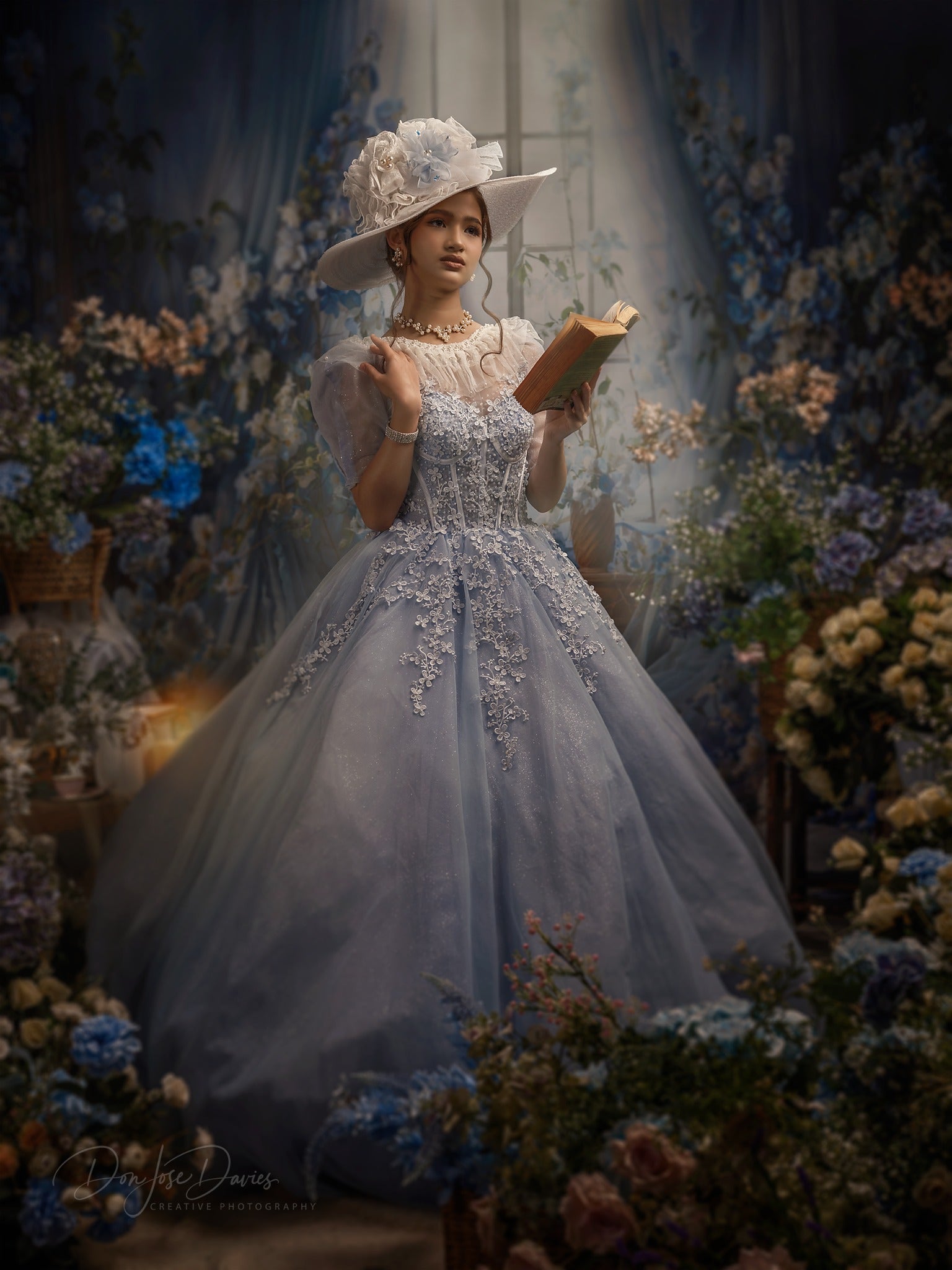 Kate Spring Blue Flower Curtain Window Room Backdrop Designed by Emetselch -UK