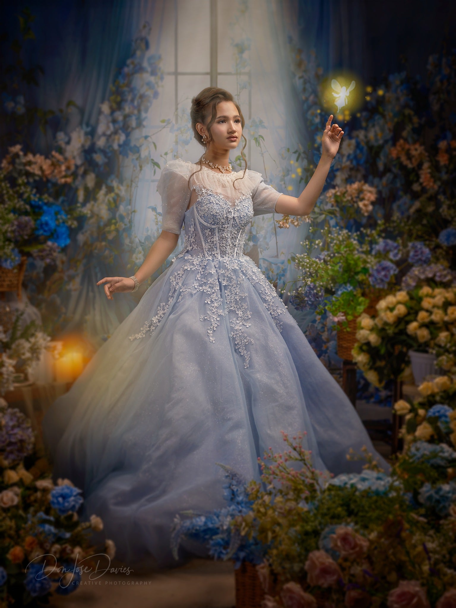 Kate Spring Blue Flower Curtain Window Room Backdrop Designed by Emetselch -UK