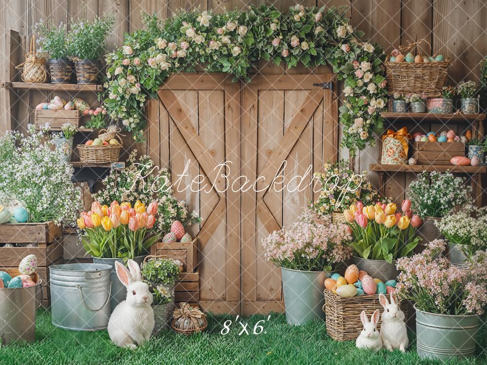 Kate Easter Bunny Eggs Rustic Barn Fleece Backdrop Designed by Emetselch -UK